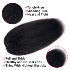 Mihugass Kinky Straight Clip-Ins natural color 1B closeup illustrates seamless blend with own hair.