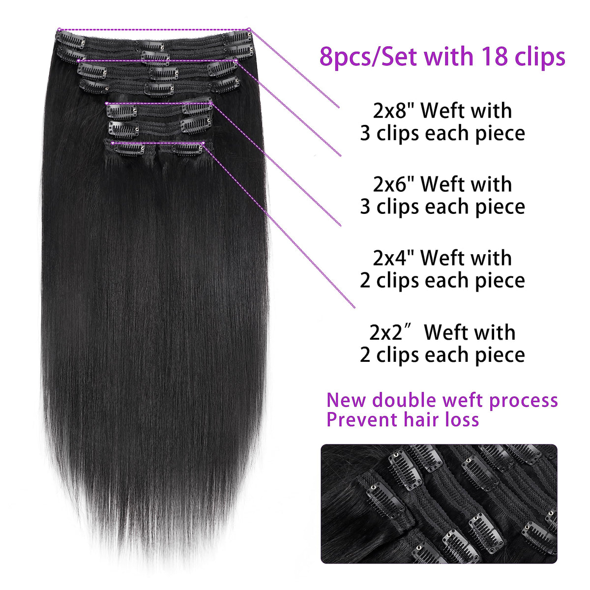 Mihugass Yaki-Straight clip-ins weft design for durable extensions