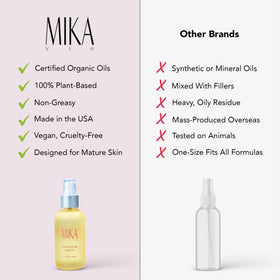 Mika Vie bottle label closeup highlights USDA organic certification and clean ingredients