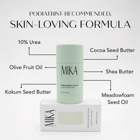 Mika Vie Urea Foot Balm Stick texture close-up shows creamy, non-greasy formula.