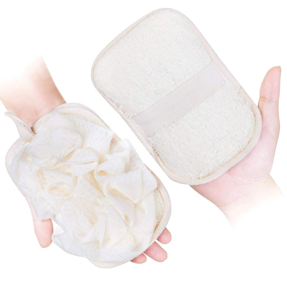 Mikimini bath loofah sponge two-pack creates rich lather for cleansing.