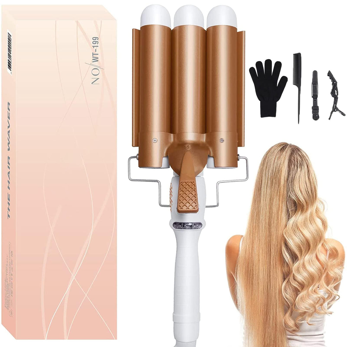 MiKoSoRu large 3-barrel curling iron designed for effortless beachy waves.