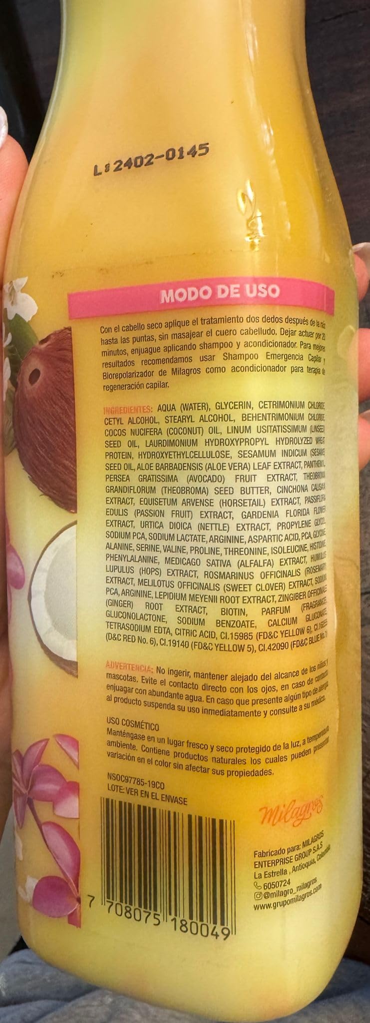 Milagros Emergency Hair Treatment ingredient-panel signals natural actives