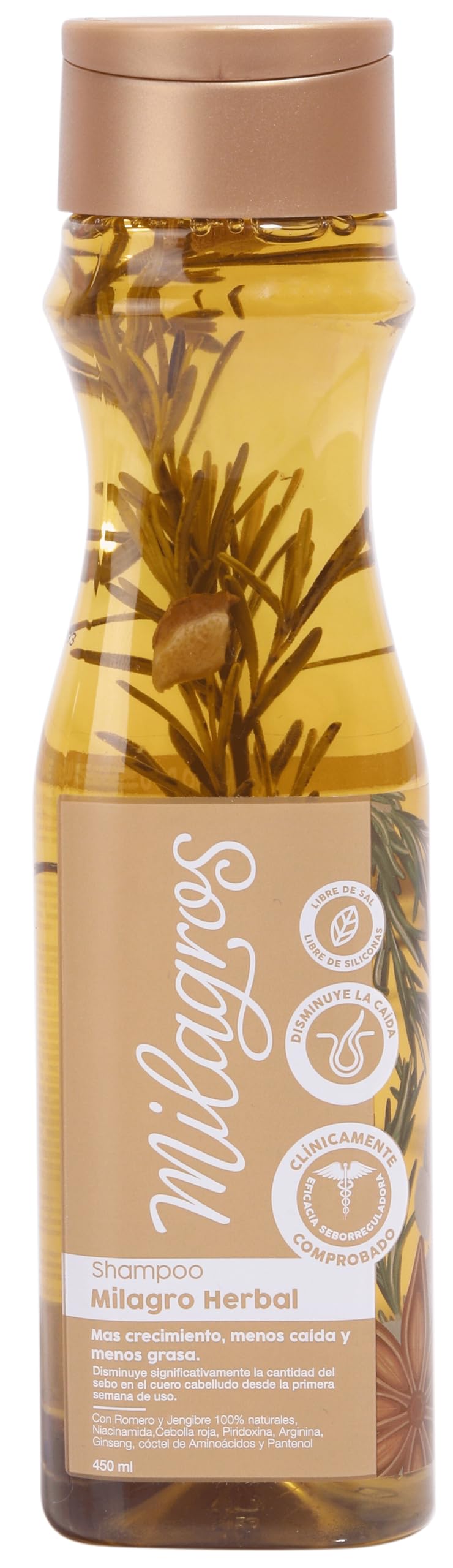 MILAGROS Rosemary Shampoo bottle showcases natural formula for nourished scalp