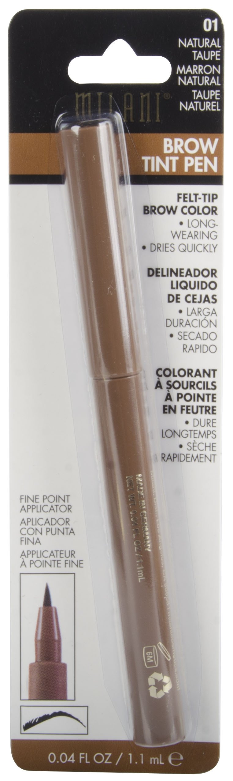 Milani Brow Tint Pen in Natural Taupe shapes and defines brows with a soft matte finish.