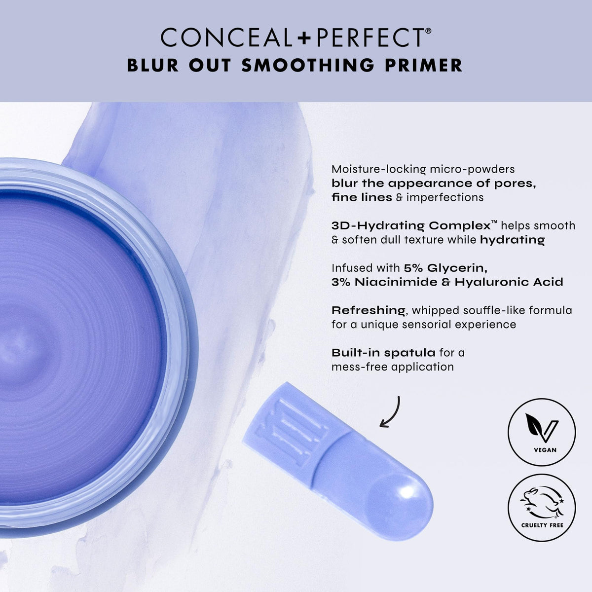 Milani Conceal + Perfect Blur Out Primer applied on skin demonstrates soft-focus finish.