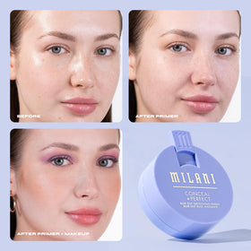 Milani Conceal + Perfect Blur Out Primer vegan cruelty-free badge visible.