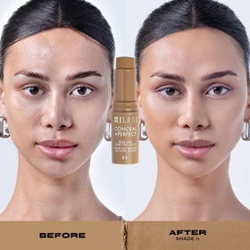 Milani Conceal + Perfect Blur Out Skin Tint Stick on jawline to even skin tone.