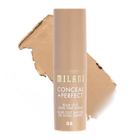 Milani Conceal + Perfect Blur Out Skin Tint Stick bottle closeup, delivers a natural soft matte finish.
