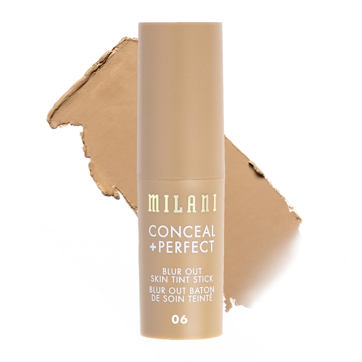 Milani Conceal + Perfect Blur Out Skin Tint Stick bottle shot for fast, even coverage.