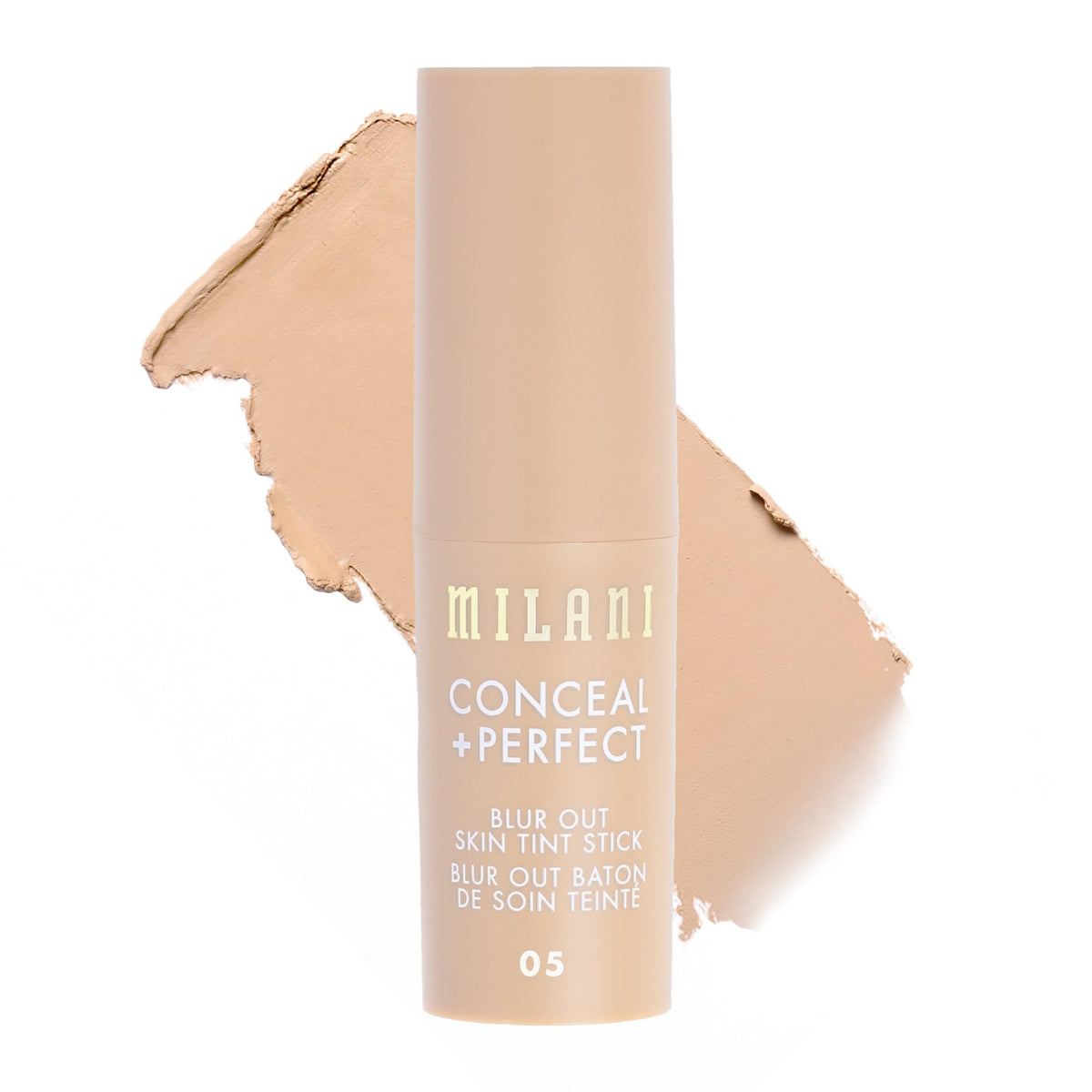 Milani Conceal + Perfect Blur Out Skin Tint Stick bottle for soft-matte, natural finish.