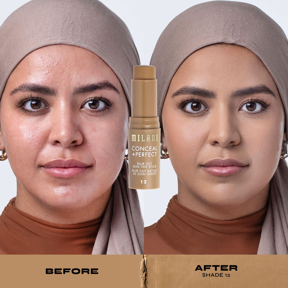 Milani Conceal + Perfect Blur Out Skin Tint Stick close-up texture and blur finish.