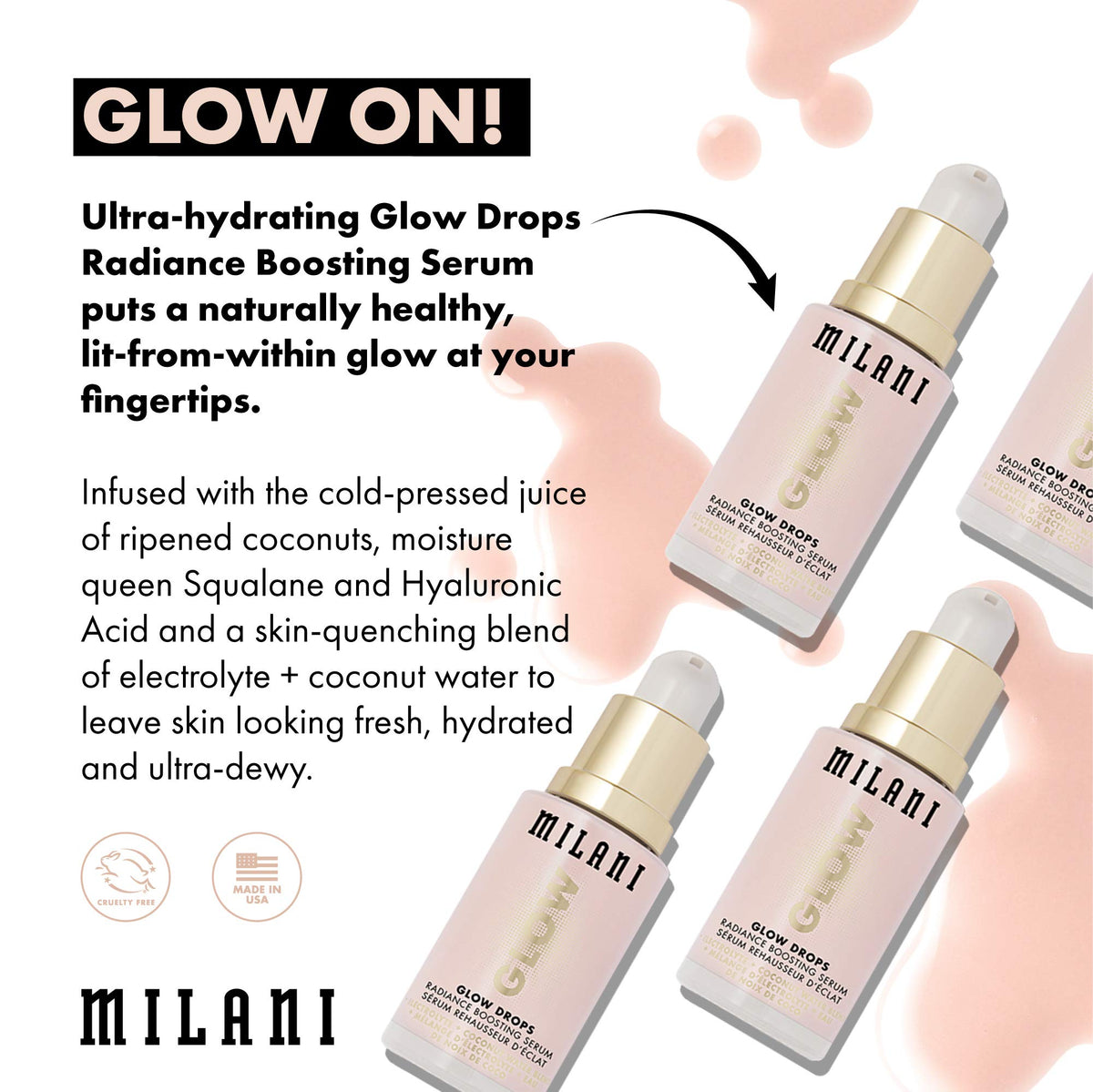 Milani Glow Drops close-up shows lightweight texture.