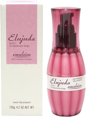 Milbon Elujuda Emulsion 120ml bottle detangles hair for easier styling.