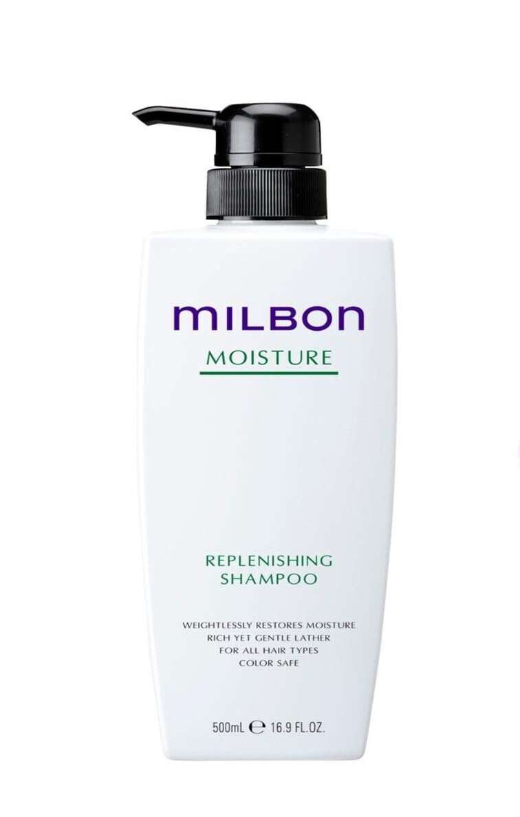 Milbon Moisture Replenishing Shampoo bottle for daily hydration and smooth, manageable hair.