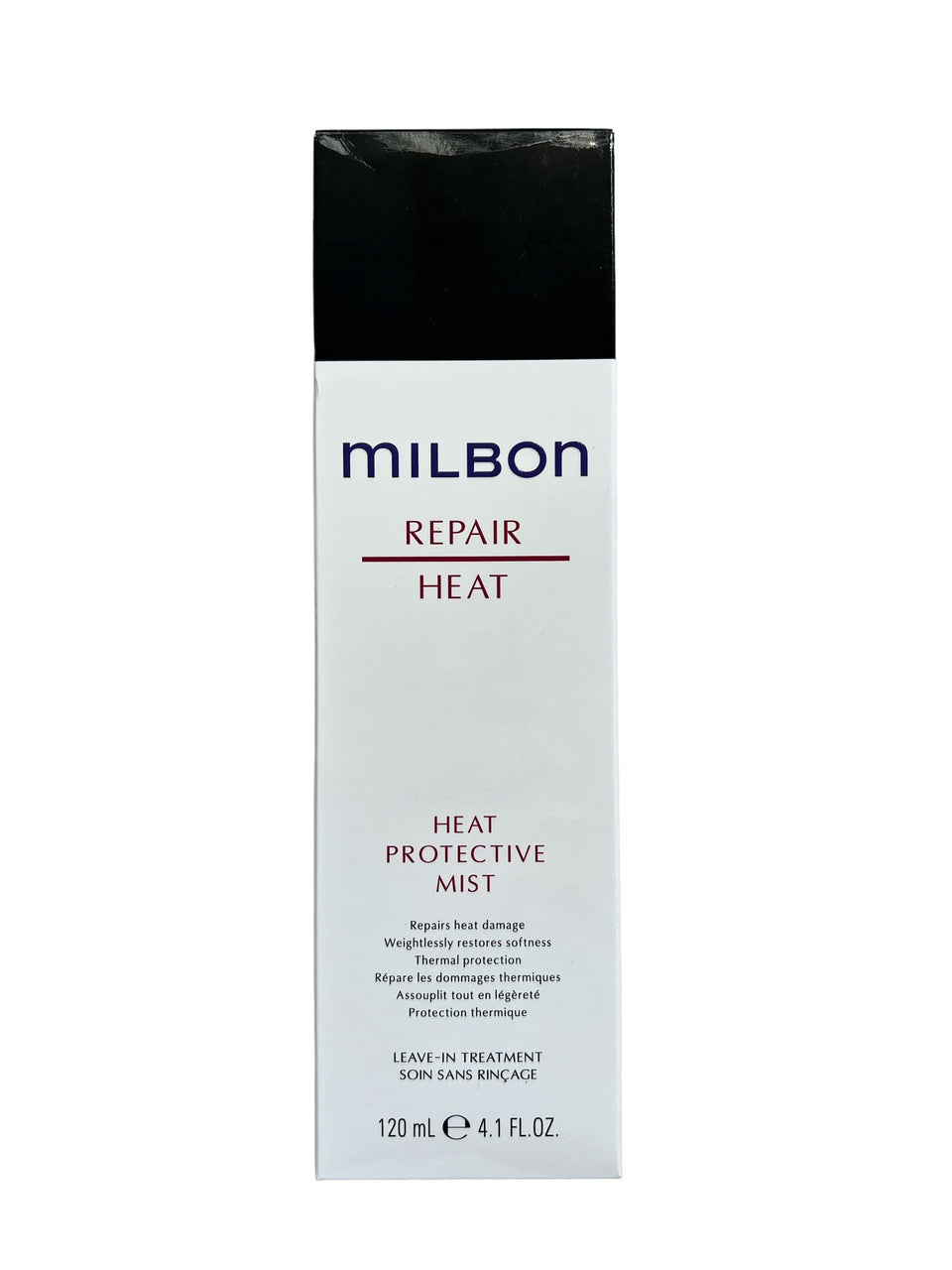 Milbon Repair Heat Protective Mist bottle guards hair against heat while adding moisture.