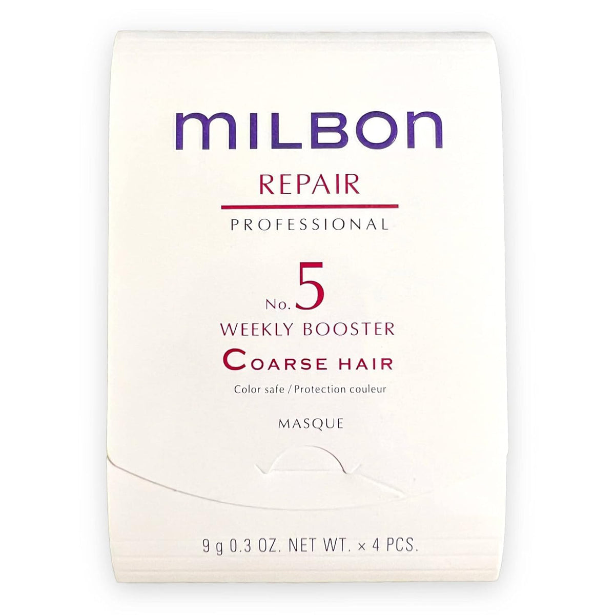 Milbon Repair No.5 Weekly Booster bottle shown for coarse hair care.
