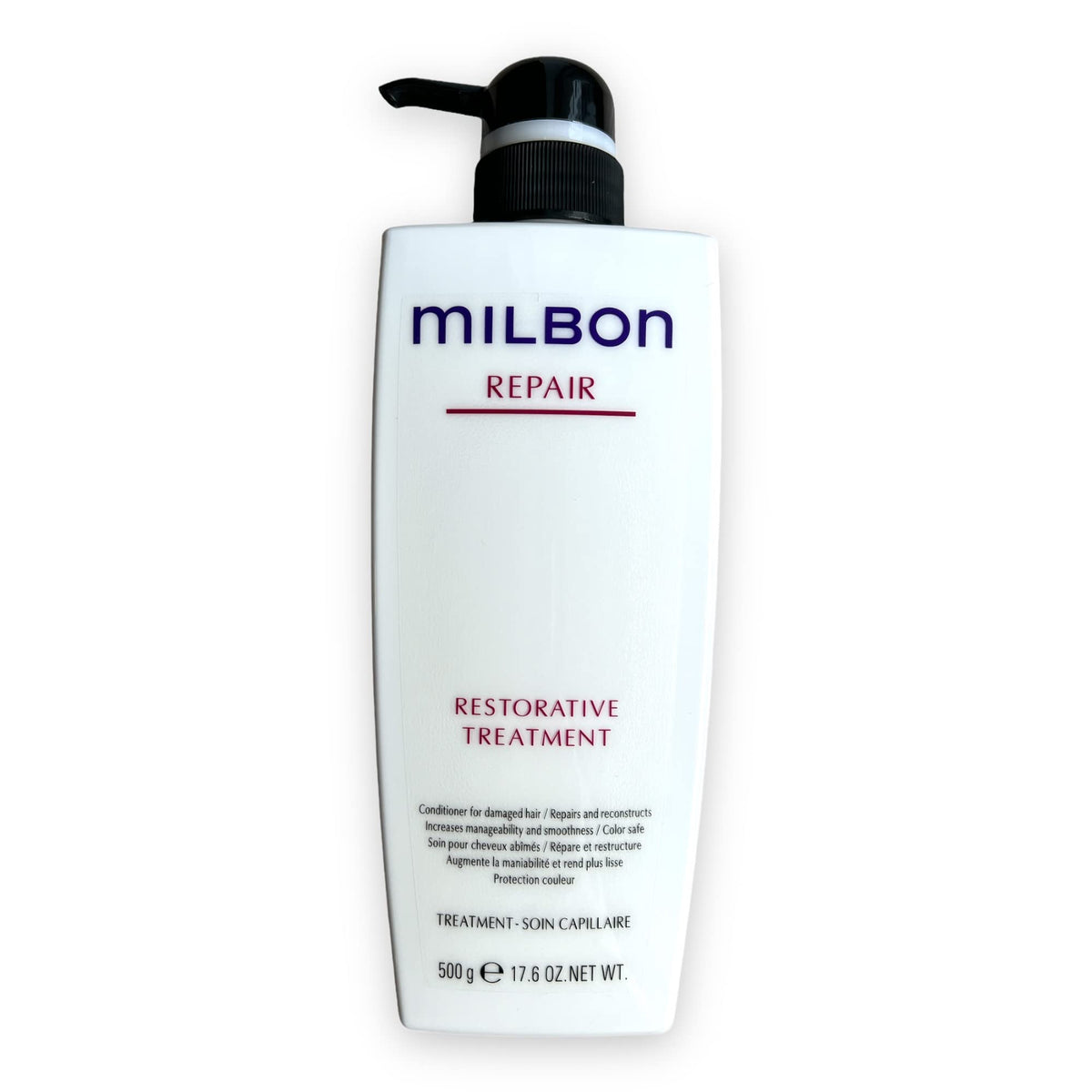 Milbon Repair Restorative Conditioner label view highlighting color-safe protection