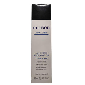 Milbon Smooth Luminous Bodifying Oil bottle closeup emphasizes nourishing oils for stronger hair