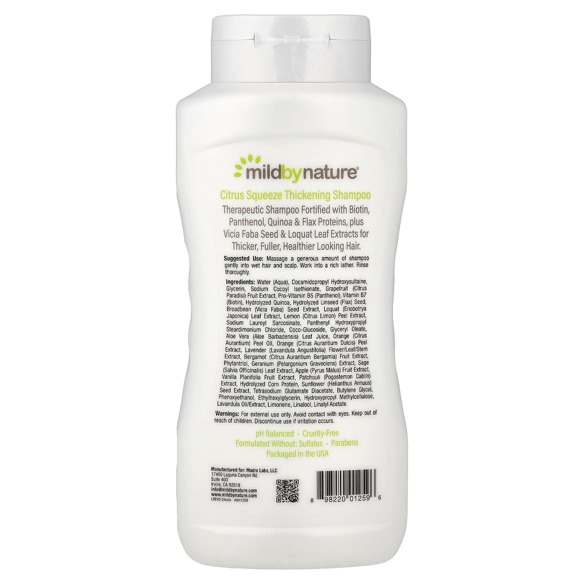 MILD BY NATURE shampoo label highlighting B-Complex and Biotin.