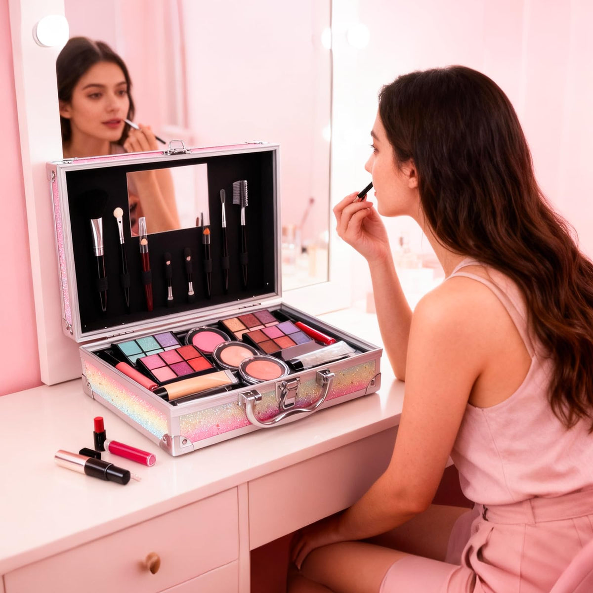Mileonaim 24-color eyeshadow palette for versatile looks.