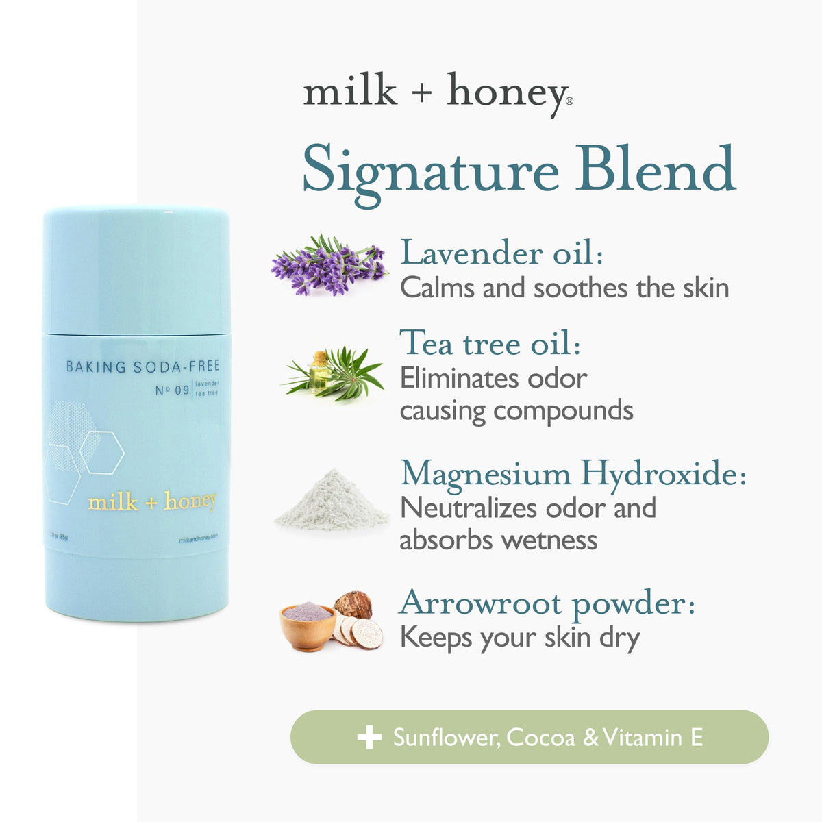Milk + Honey No. 09 coconut oil hydrates and nourishes underarms.