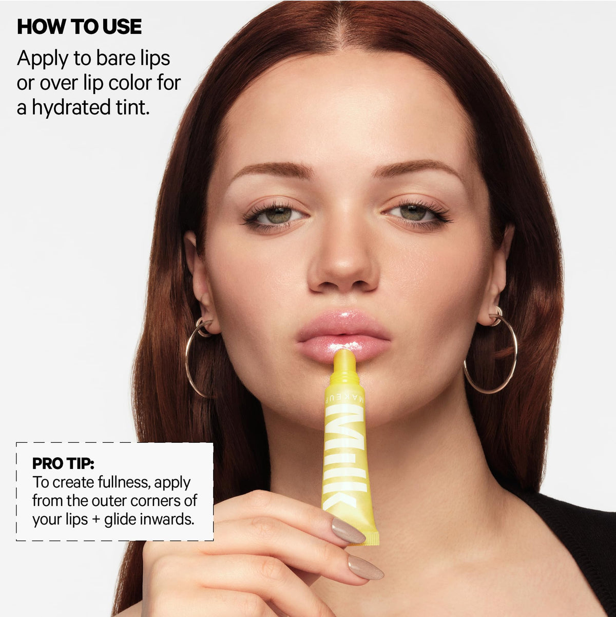 Milk Makeup Balmade Electrolyte Lip Balm high-shine finish on lips