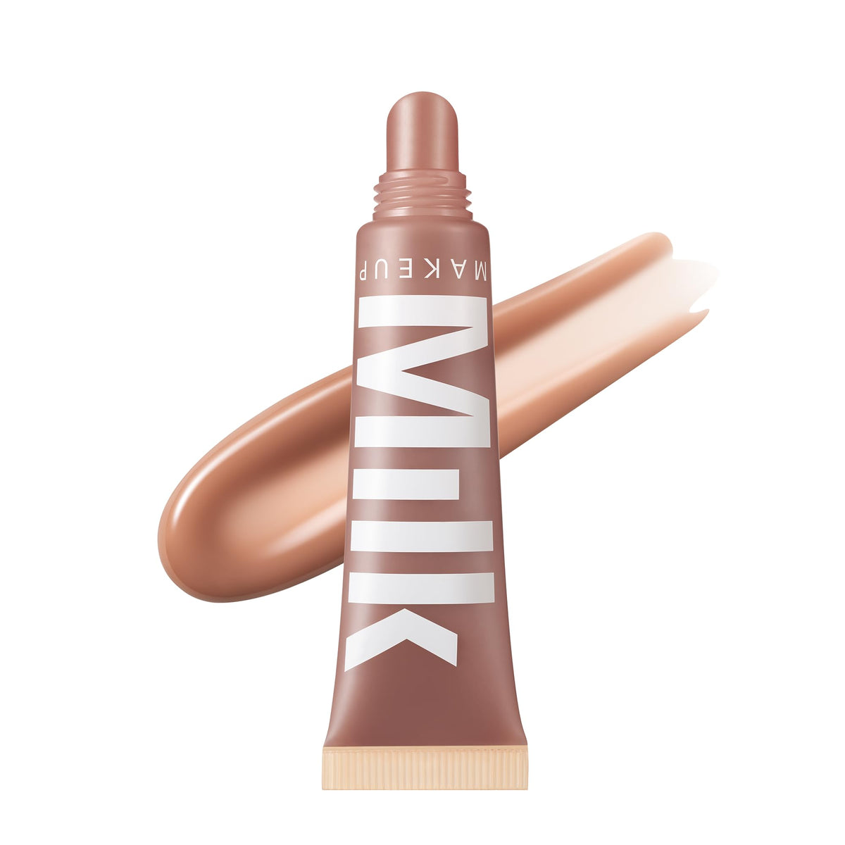 Milk Makeup Balmade electrolyte lip balm warm beige swatch delivering hydrated shine.