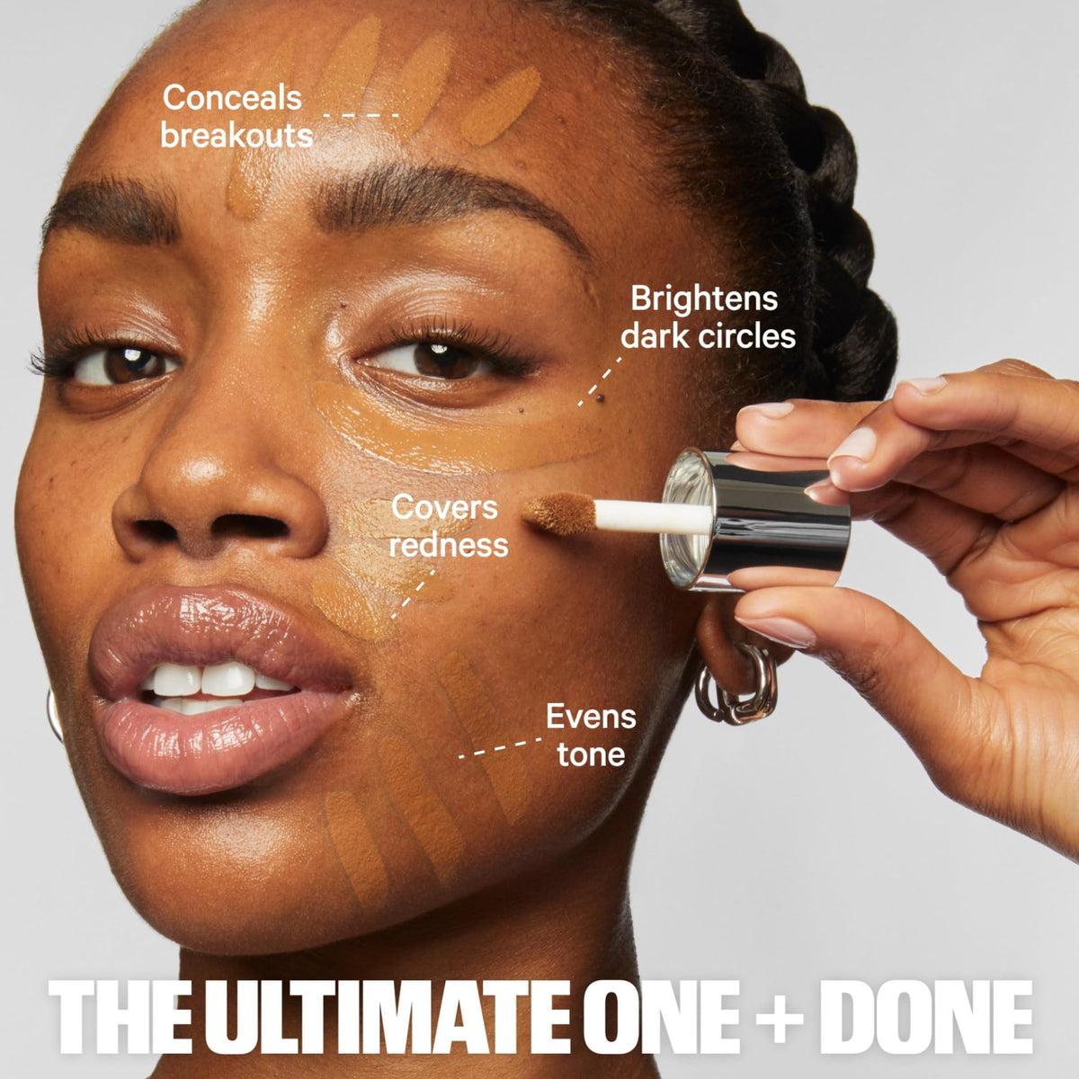 Milk Makeup Future Fluid concealer covering a blemish with lightweight feel