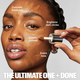 Milk Makeup Future Fluid Concealer blemish coverage closeup promotes even skin tone.