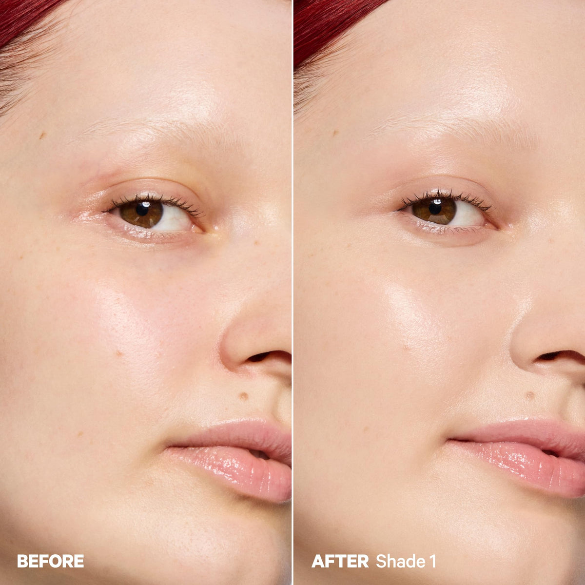 Skin with Hydro Grip tint shows natural-dewy finish and healthy radiance.