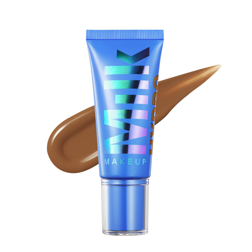 Milk Makeup Hydro Grip Skin Tint swatch shows 12-hour hydration and dew.
