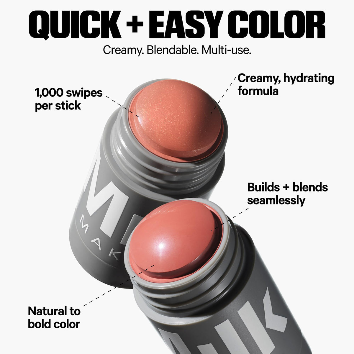 Milk Makeup Lip + Cheek Stick buildable color for cheeks and lips on the go.