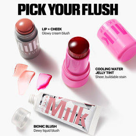 Milk Makeup Lip + Cheek Stick blended on cheek for seamless finish.