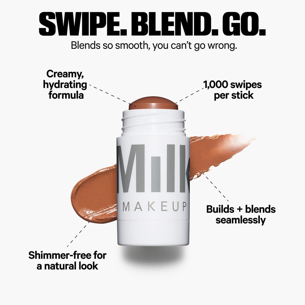 Milk Makeup Matte Bronzer stick being blended for seamless finish