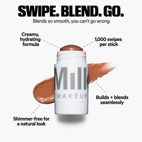 Milk Makeup Matte Bronzer stick being blended for seamless finish