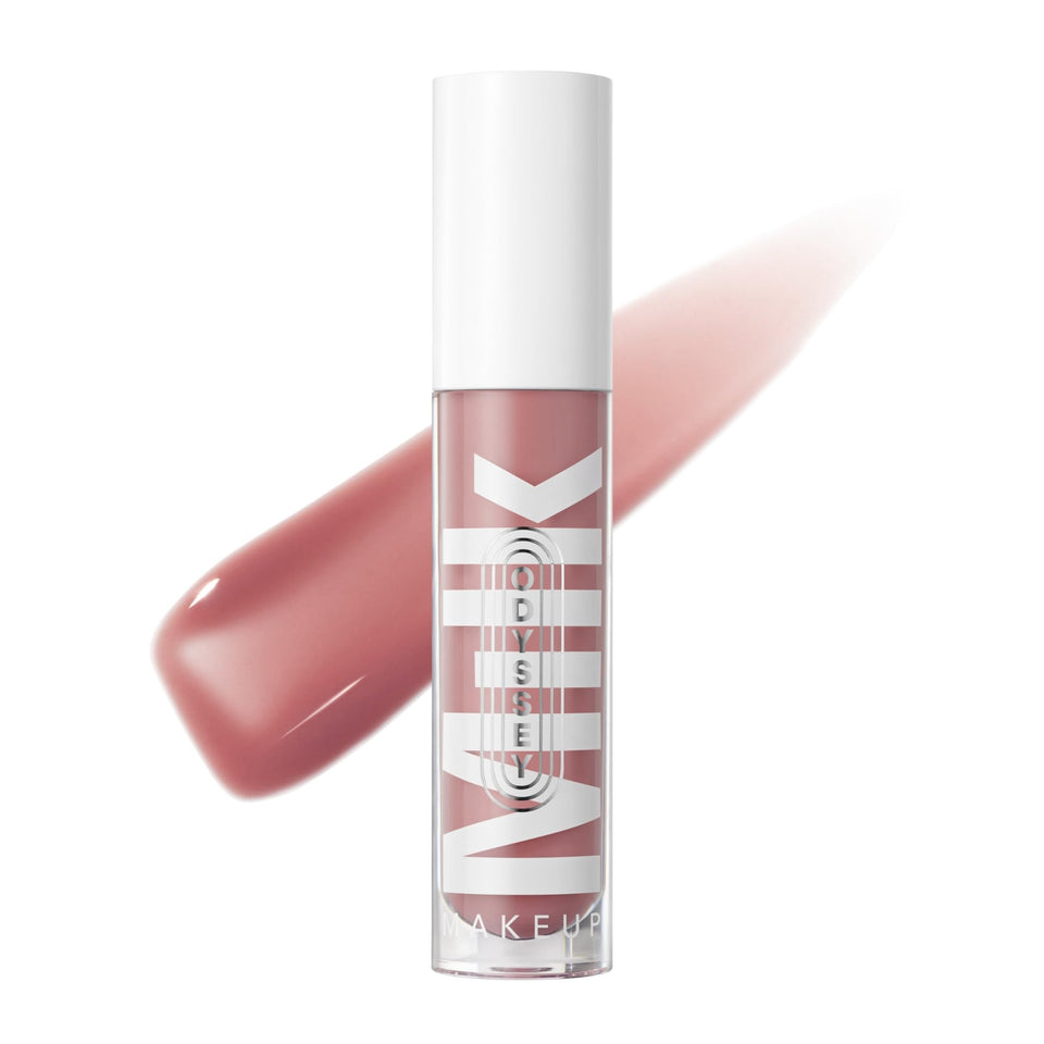 Milk Makeup Odyssey Lip Gloss packaging shows a clean vegan formula for daily use