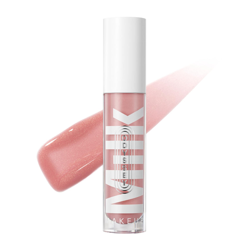 Milk Makeup Odyssey Lip Gloss Soul Search wand-application for smooth, non-sticky shine.