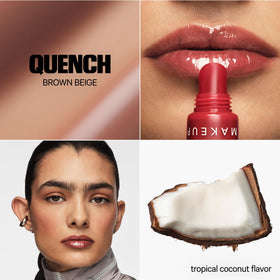 Milk Makeup Quench lip balm on lips with a high-shine finish.