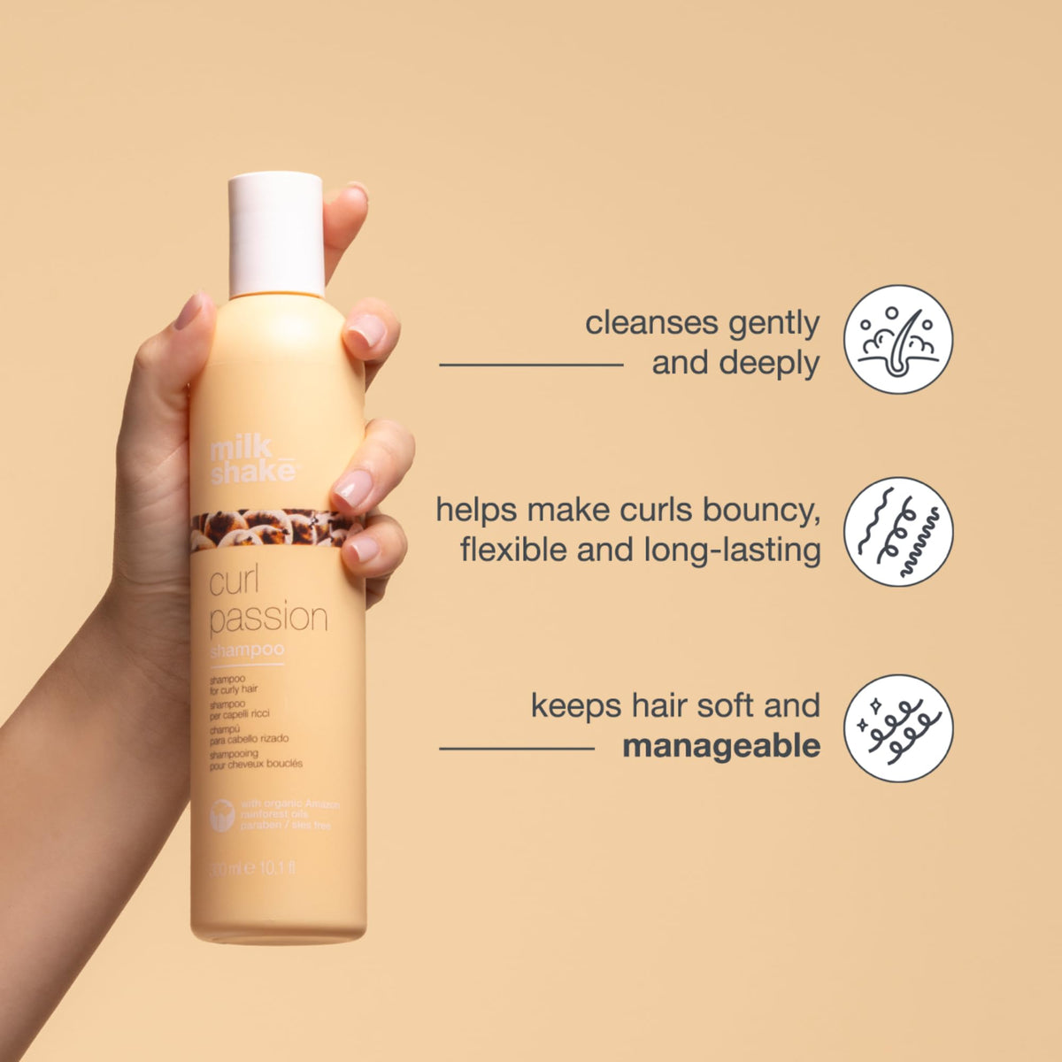 milk_shake Curl Passion label close-up shows natural ingredients and SLES-free promise.