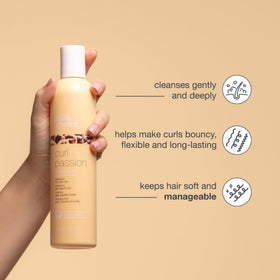 milk_shake Curl Passion label close-up shows natural ingredients and SLES-free promise.