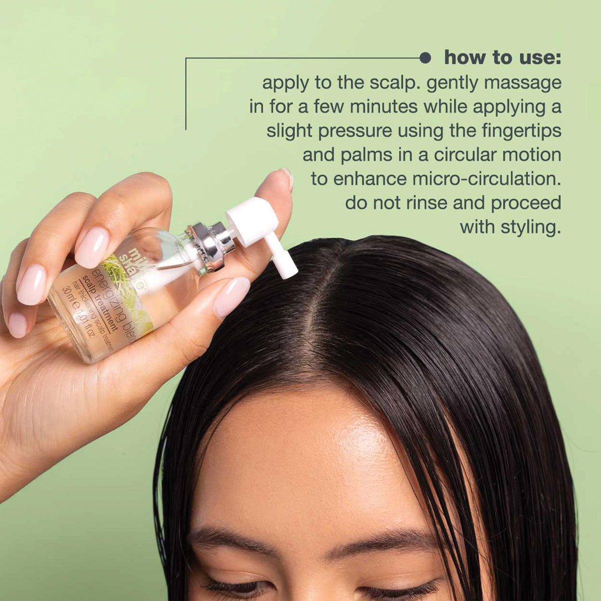 Milk-Shake Energizing Blend vanity scene suggests a refreshing routine.