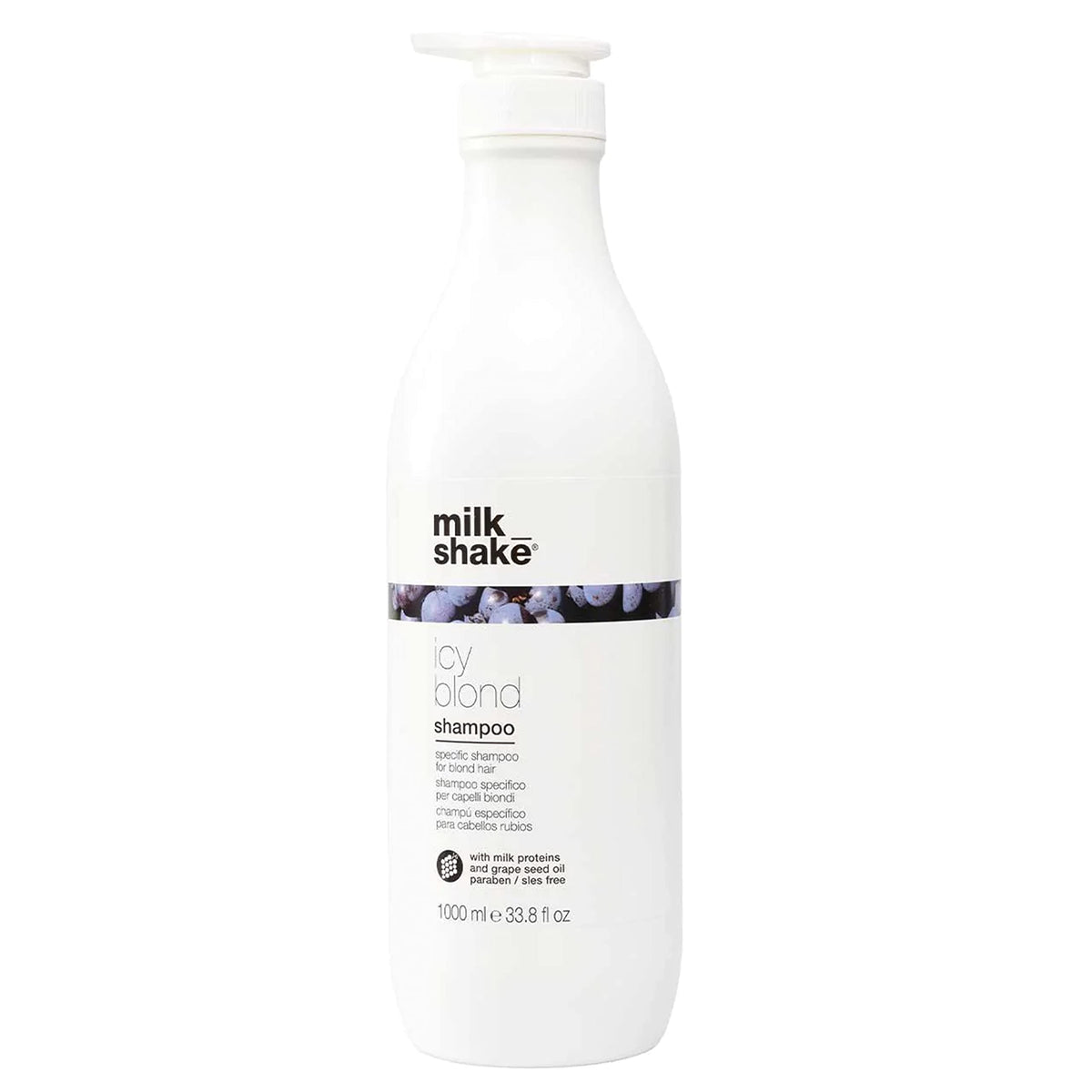 Milk Shake Icy Blond Shampoo bottle front for cool ash blonde results.