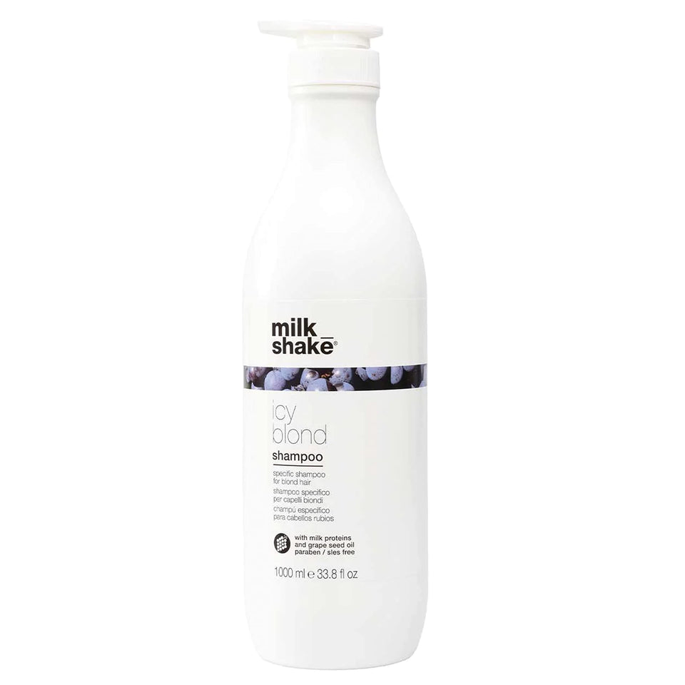 Milk Shake Icy Blond Shampoo bottle front for cool ash blonde results.