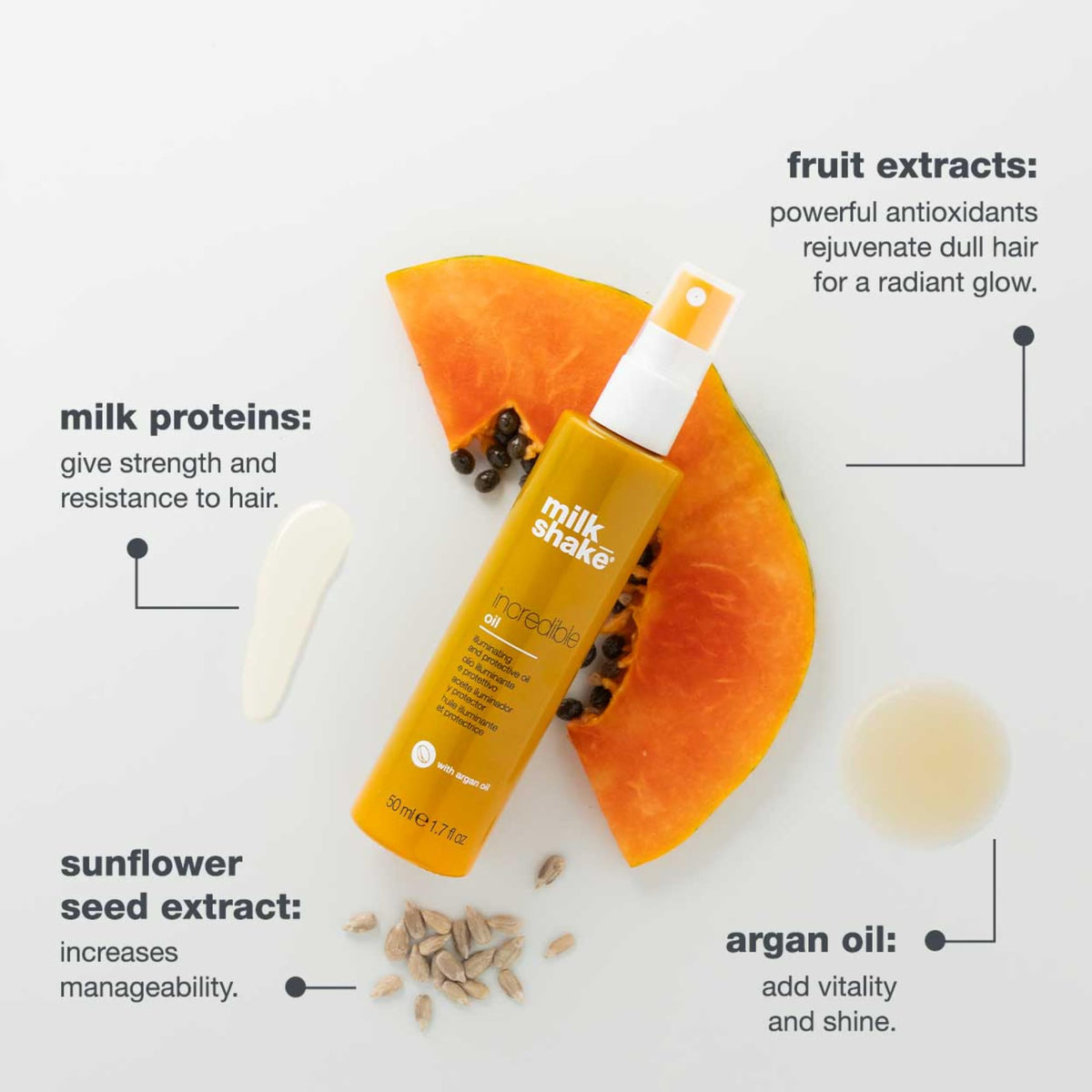 milk_shake Incredible Oil fast-absorbing spray promises lightweight nourishment.