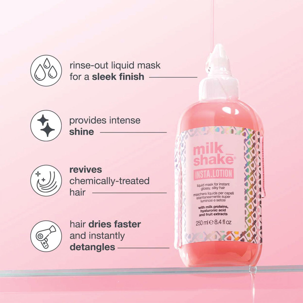milk_shake insta.lotion close-up shows light, water-like texture for quick detangle