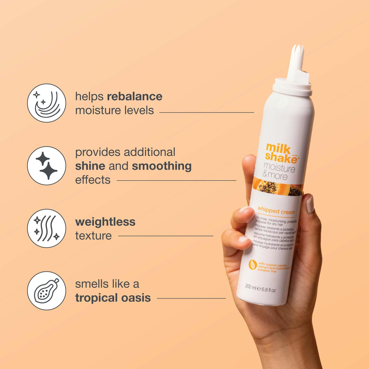 milk-shake Moisture & More application on hair demonstrates lightweight nourishment