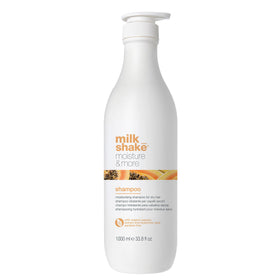 Milk Shake Moisture & More Shampoo bottle front view highlights deep hydration.