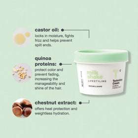 Milk Shake Texturizing Cream on damp hair delivers lightweight control and separation.