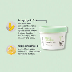 Milk Shake Texturizing Cream hands applying shows even distribution and satin finish potential.